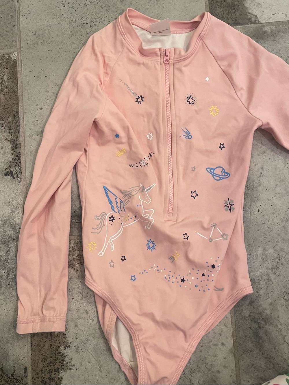 Hanna Andersson Light Pink Girls' Long Sleeve Zippered bathing suit.